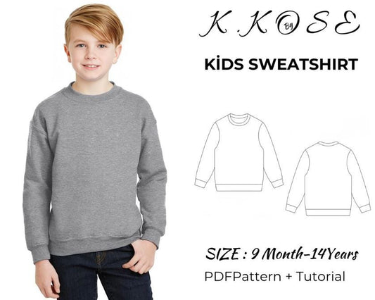 Kids Sweatshirt Sewing Pattern  Digital PDF Sizes 9M–14Y  Unisex Children’s Pullover  Beginner Friendly DIY Clothing  Printable Sewing File A4 Letter A0