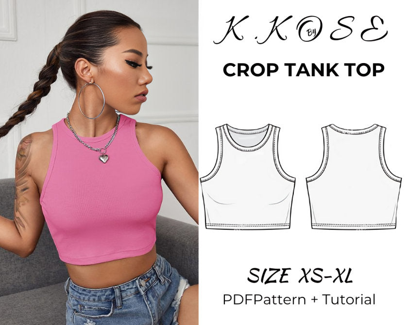 Women's Crop Tank Top Sewing Pattern PDF, Sizes XS to XL, Easy DIY Summer Top, Printable A4 Letter and A0