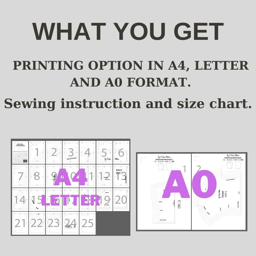 Women's Double Breasted Blouse Sewing Pattern PDF | Sizes XS–5XL | Intermediate | Printable A4 Letter A0