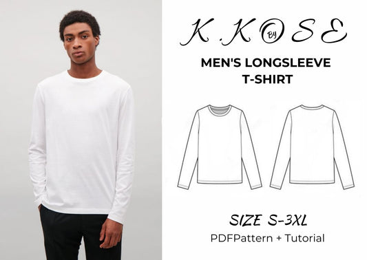 Men's Long Sleeve T-Shirt Sewing Pattern PDF, Sizes S to 3XL, Easy DIY Men's Casual Shirt, Printable A4 Letter and A0