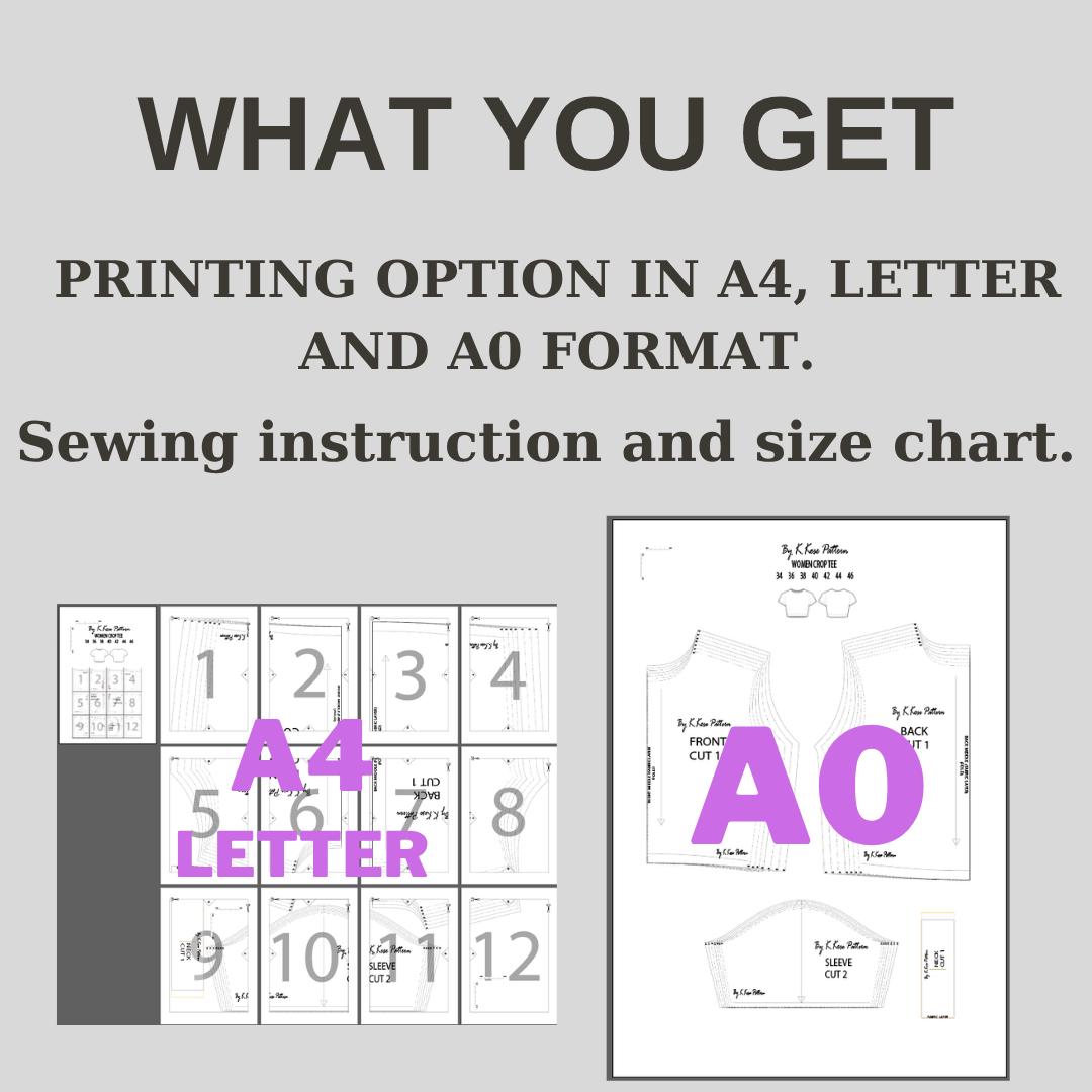 Women’s Crop T-Shirt Sewing Pattern  Digital PDF Sizes XS–3XL  Beginner Friendly DIY Crop Top  Printable Sewing File A4 Letter A0