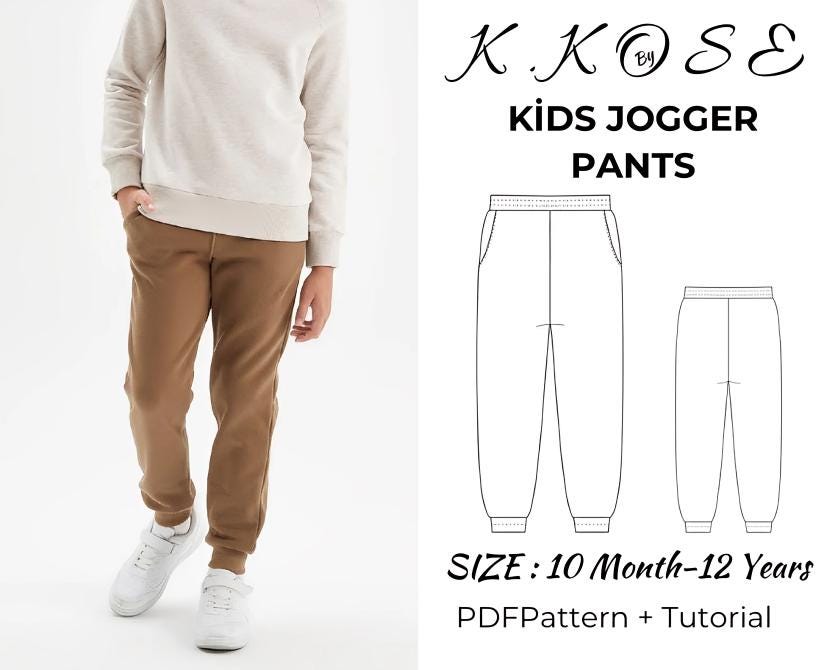 Kids Jogger Pants Sewing Pattern – Digital PDF (Baby & Children Sizes 10M–12Y, Unisex)