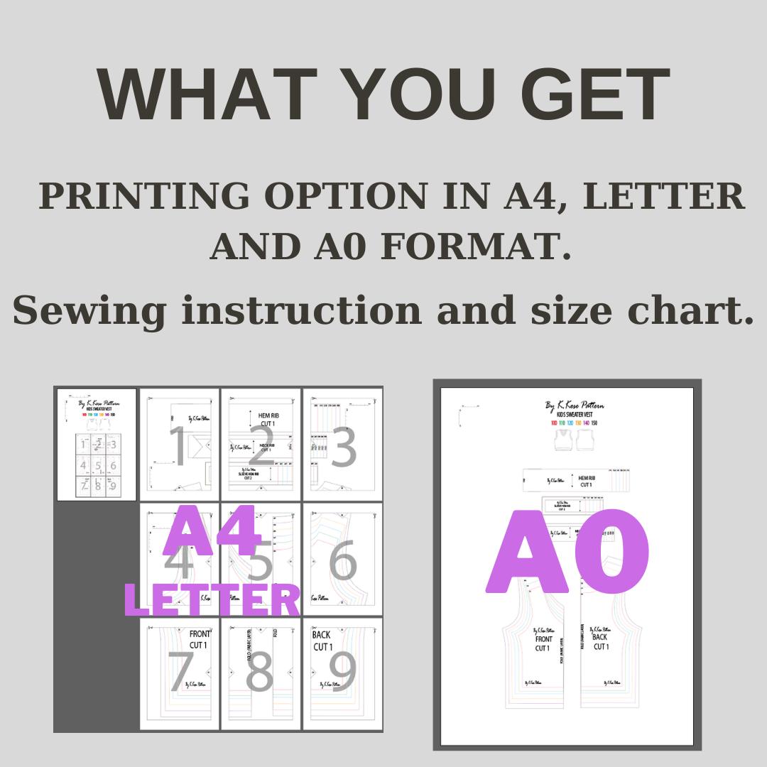 Kids’ Sweater Vest Sewing Pattern  Digital PDF  Beginner Friendly DIY Children’s Clothing  Printable Sewing File A4 Letter A0