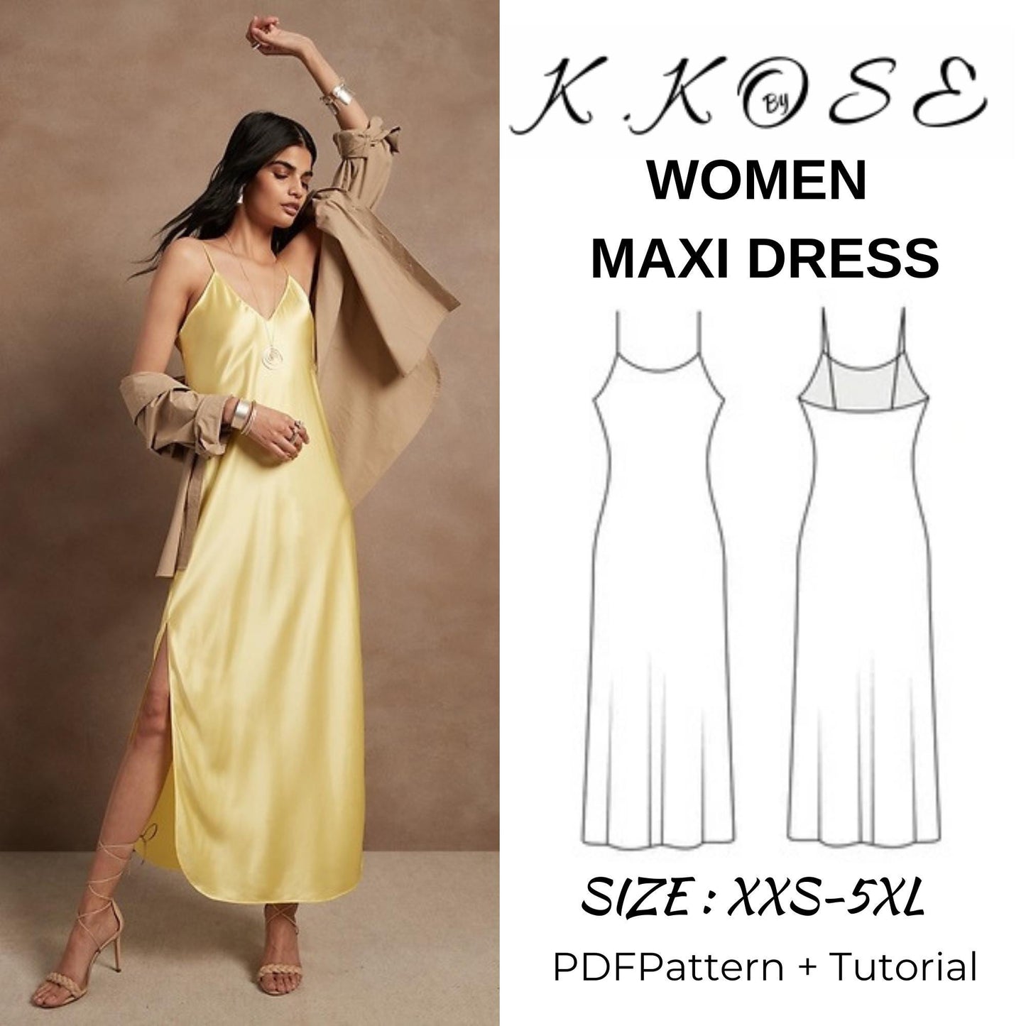 Women’s Maxi Dress Sewing Pattern  Digital PDF Sizes XXS–5XL  Beginner Friendly DIY Long Dress  Printable Sewing File A4 Letter A0