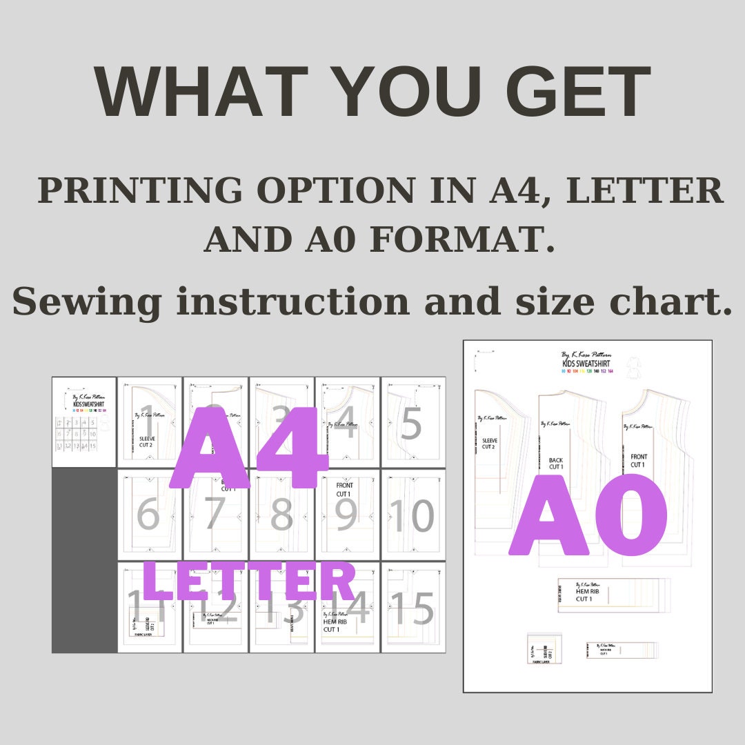 Kids Sweatshirt Sewing Pattern  Digital PDF Sizes 9M–14Y  Unisex Children’s Pullover  Beginner Friendly DIY Clothing  Printable Sewing File A4 Letter A0