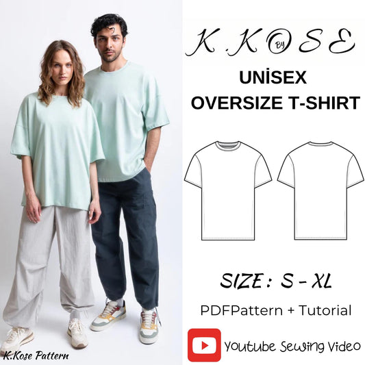 Unisex Oversize T-Shirt Sewing Pattern PDF, Sizes S to XL, Easy DIY Casual Tee with Video Guide, Printable A4 Letter and A0