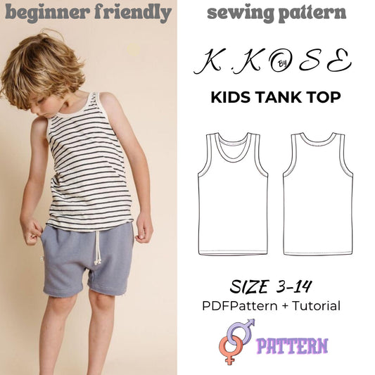 Kids Unisex Tank Top Sewing Pattern PDF, Ages 3 to 14 Years, Easy DIY Summer Clothing for Boys and Girls, Printable A4 Letter and A0