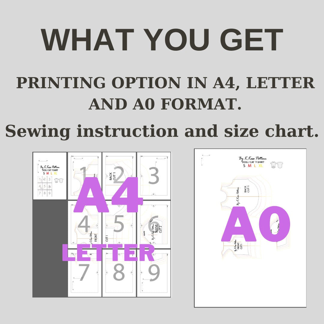 Dog / Cat T-Shirt Sewing Pattern  Digital PDF Sizes S–XL  Beginner Friendly DIY Pet Clothing  Printable Sewing File A4 Letter A0