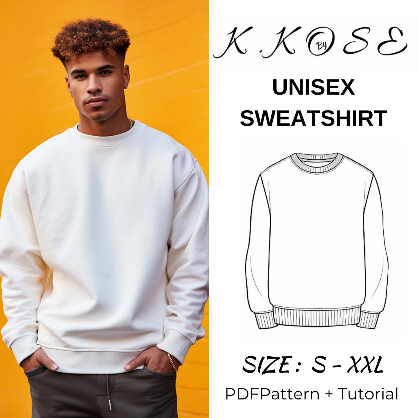 Unisex Oversized Sweatshirt Sewing Pattern PDF, Crew Neck Style for Sizes S to XXL, Easy DIY Casual Loungewear, Printable A4 Letter and A0