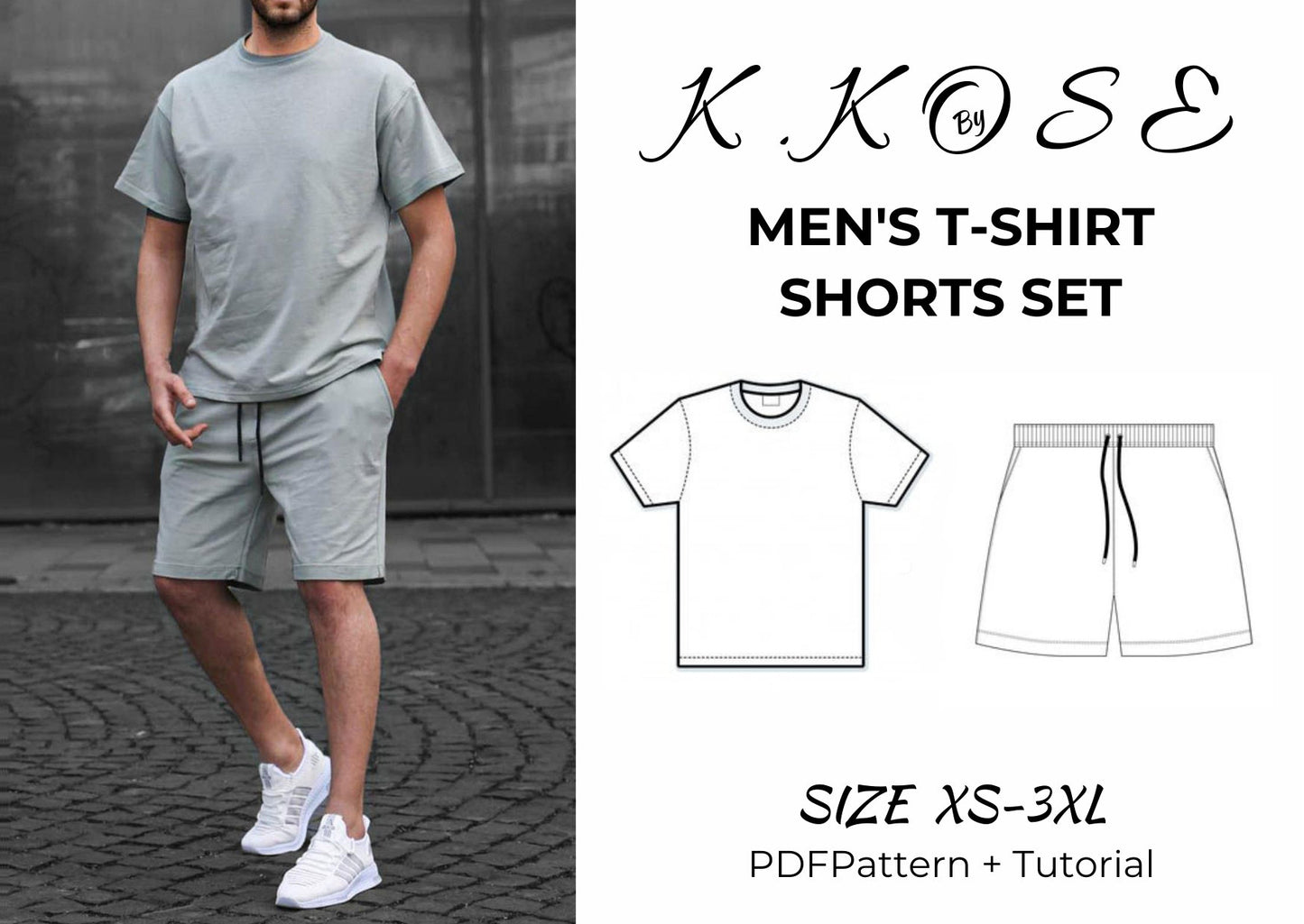 Men's T-Shirt and Shorts Set Sewing Pattern PDF, Sizes XS to 3XL, Easy DIY Men's Summer Outfit, Printable A4 Letter and A0