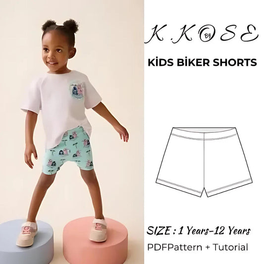 Uzun ve SEO uyumlu başlık Kids’ Biker Shorts Sewing Pattern  Digital PDF Sizes 1–12 Years  Beginner Friendly DIY Children’s Clothing  Printable Sewing File A4 Letter A0