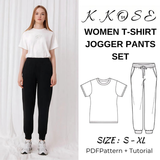 Women’s T-Shirt & Jogger Pants Sewing Pattern Set  Digital PDF Sizes XS–XL  Beginner Friendly DIY Loungewear  Printable Sewing File A4 Letter A0