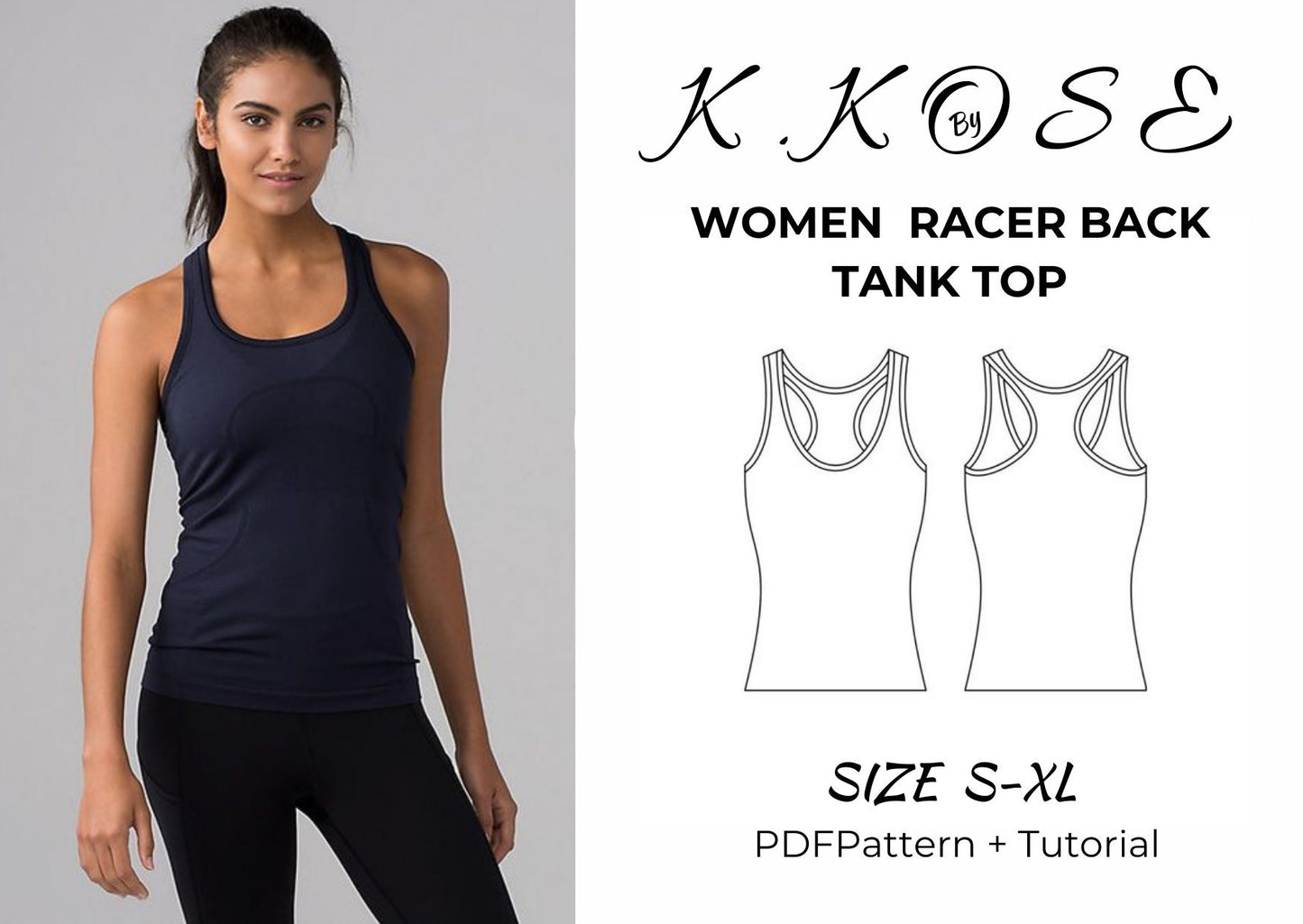 Women's Racerback Tank Top Sewing Pattern PDF, Sizes S to XL, Easy DIY Summer Top, Printable A4 Letter and A0