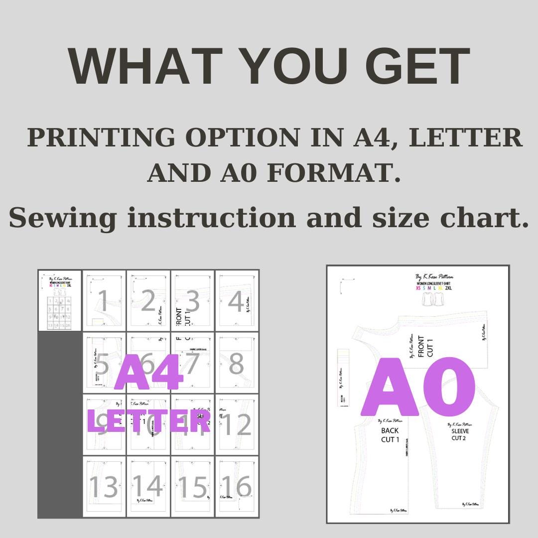 Women’s Long Sleeve T-Shirt Sewing Pattern  Digital PDF Sizes XS–2XL  Beginner Friendly DIY Clothing  Printable Sewing File A4 Letter A0