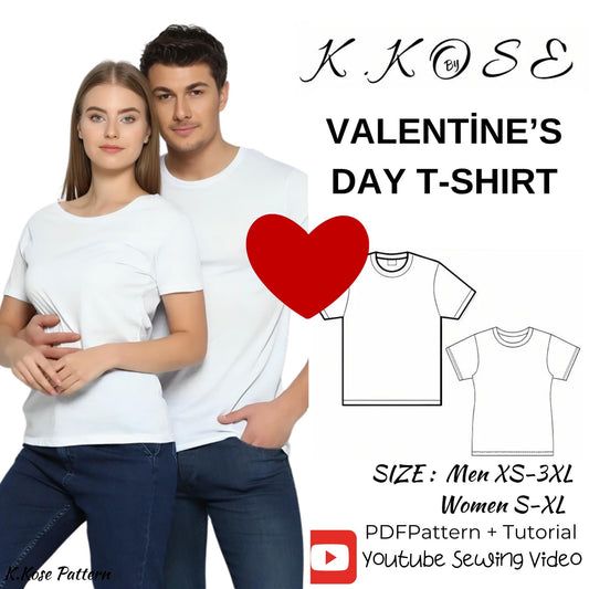 Valentine's Day T-Shirt Sewing Pattern: Men & Women Basic Tee (Digital Download, A4/Letter/A0)