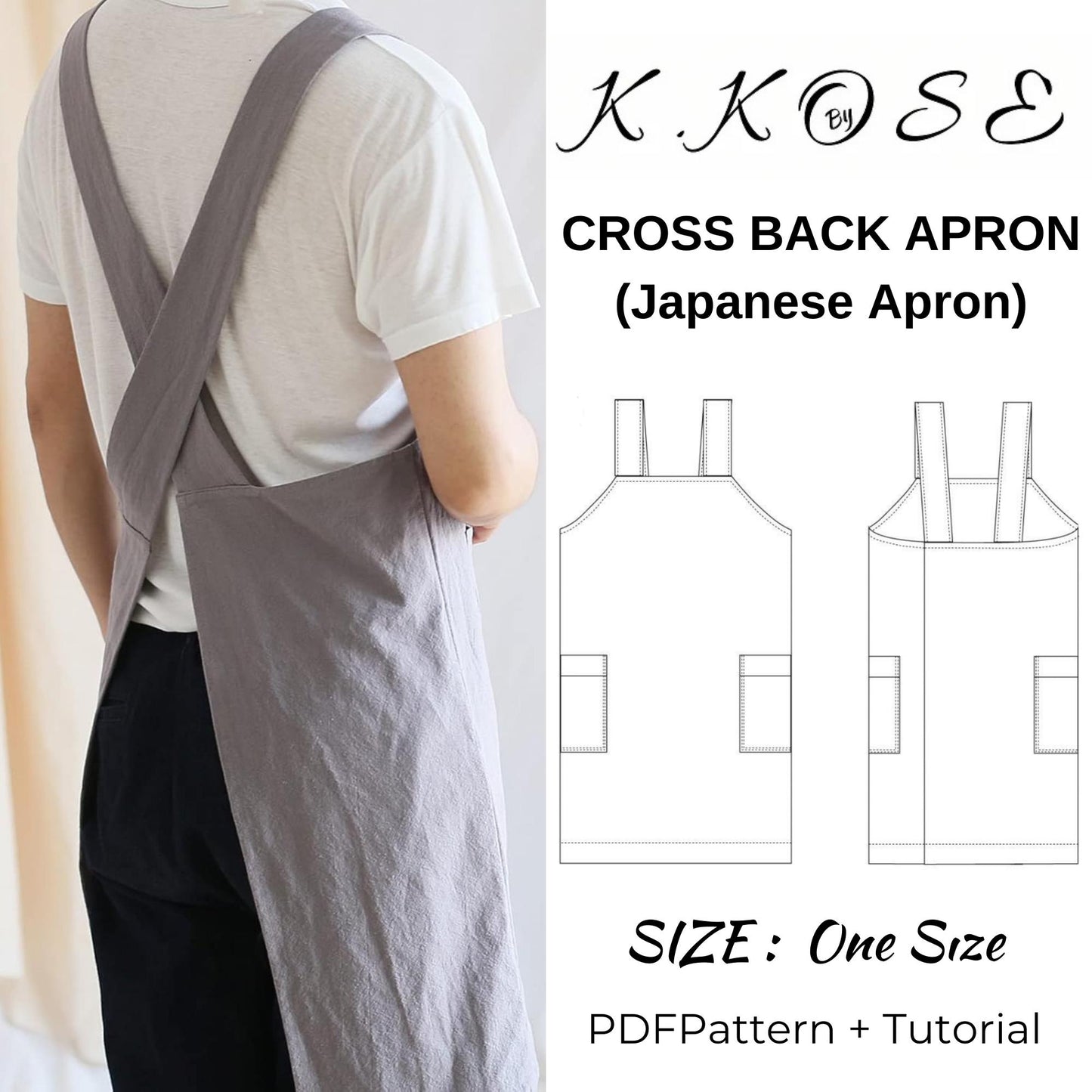 Cross Back Apron Sewing Pattern: Japanese Style Linen Apron (PDF)