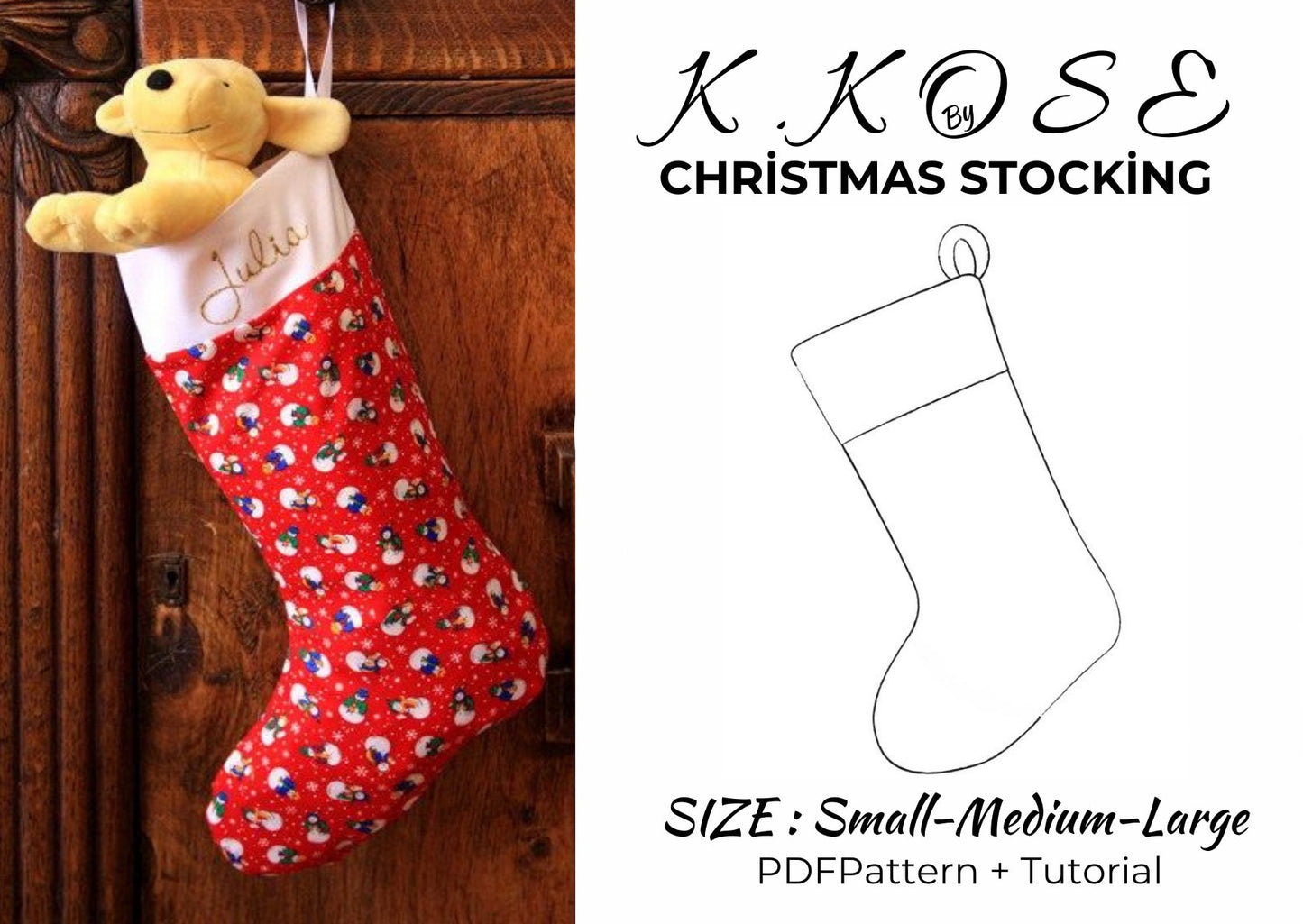 Christmas Stocking Sewing Pattern  Digital PDF Sizes Small–Large  Beginner Friendly DIY Holiday Decoration  Printable Sewing File A4 Letter
