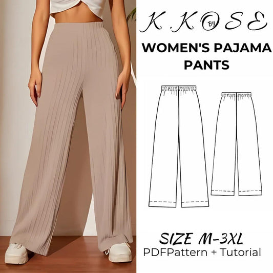 Women’s Pajama Pants Sewing Pattern  Digital PDF Sizes M–3XL  Beginner Friendly DIY Sleepwear  Printable Sewing File A4 Letter A0