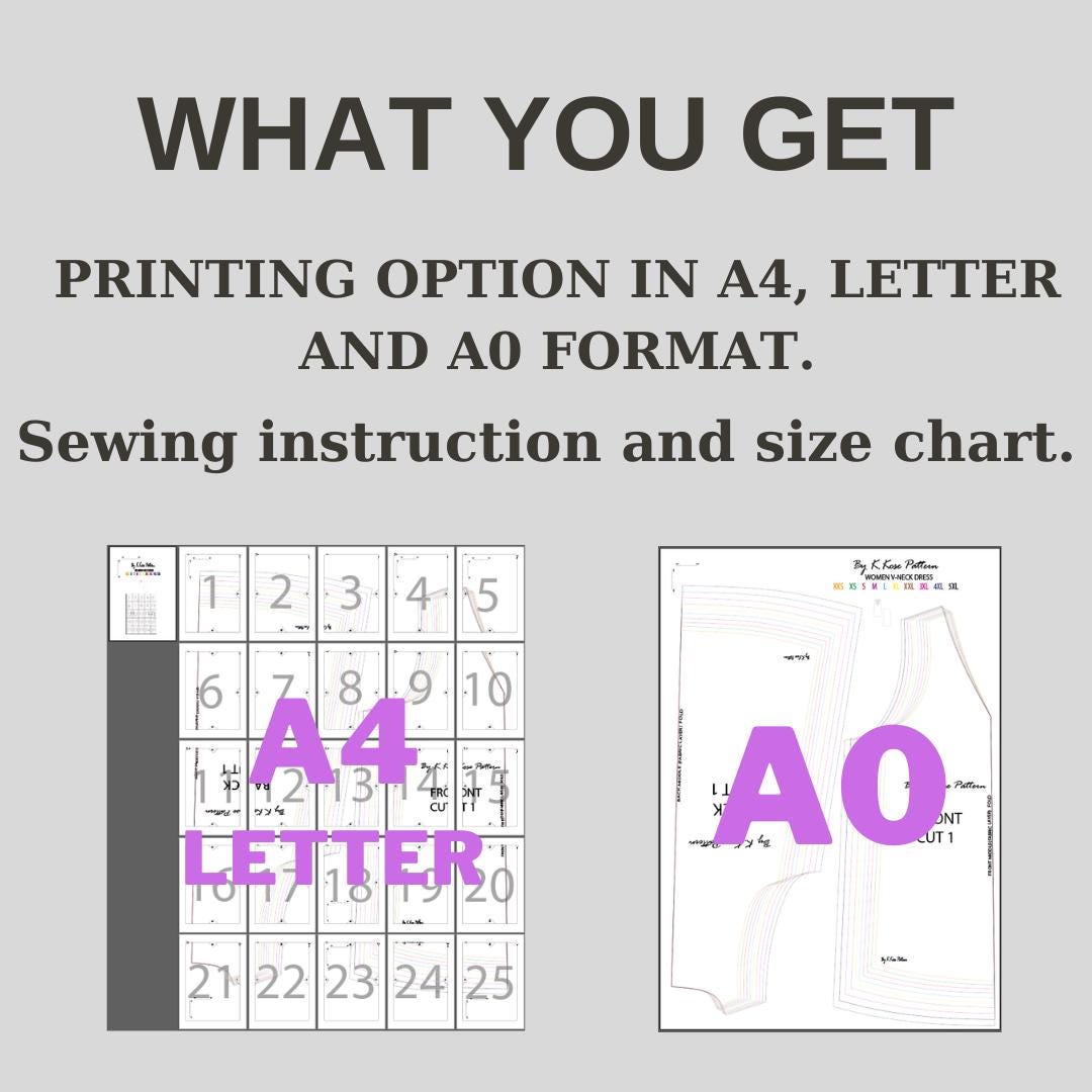 Women’s V-Neck Dress Sewing Pattern  Digital PDF Sizes XXS–5XL  Beginner Friendly DIY Clothing  Printable Sewing File A4 Letter A0
