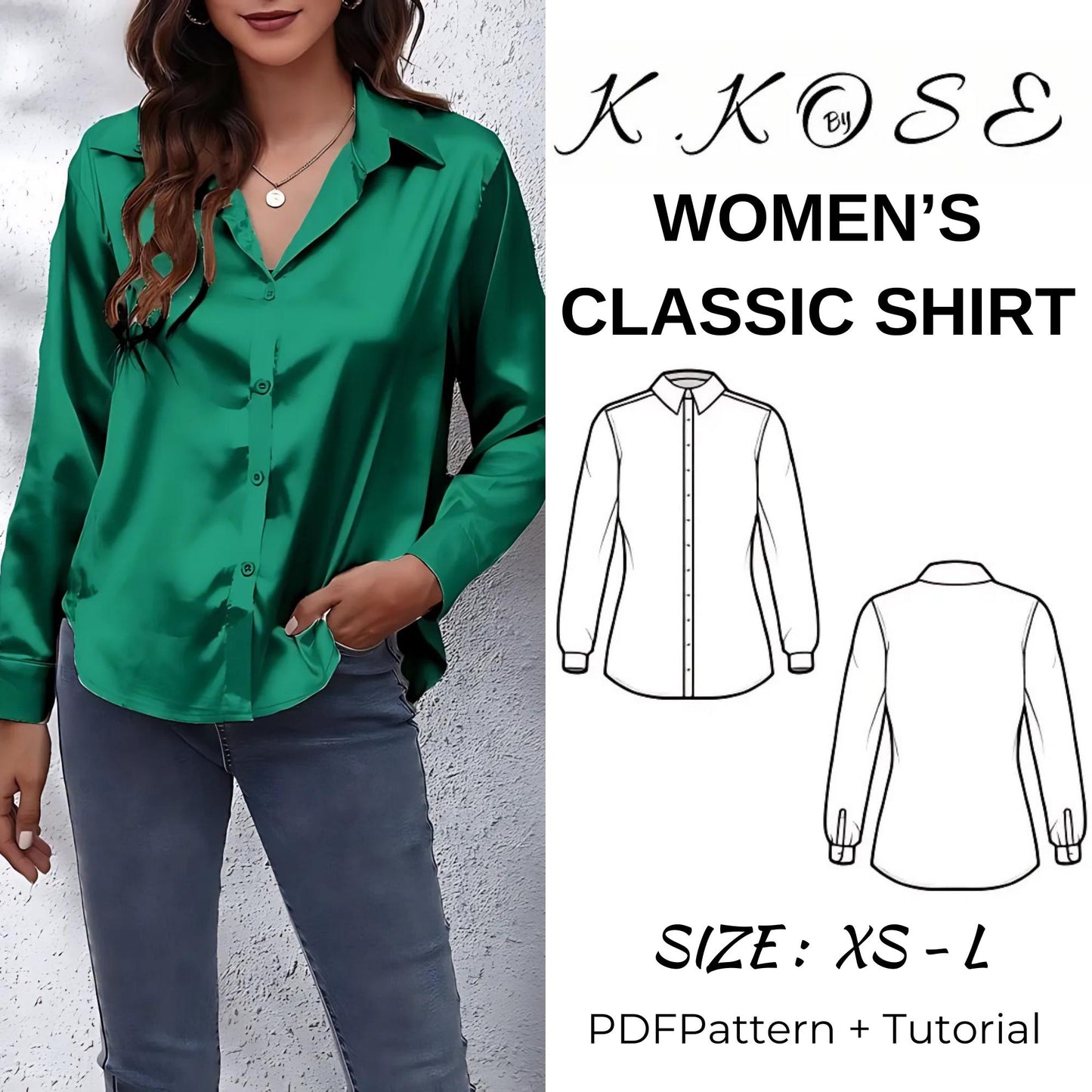 Women’s Classic Shirt Sewing Pattern  Digital PDF XS–L  Beginner Friendly DIY Blouse  Printable Sewing File A4 Letter A0