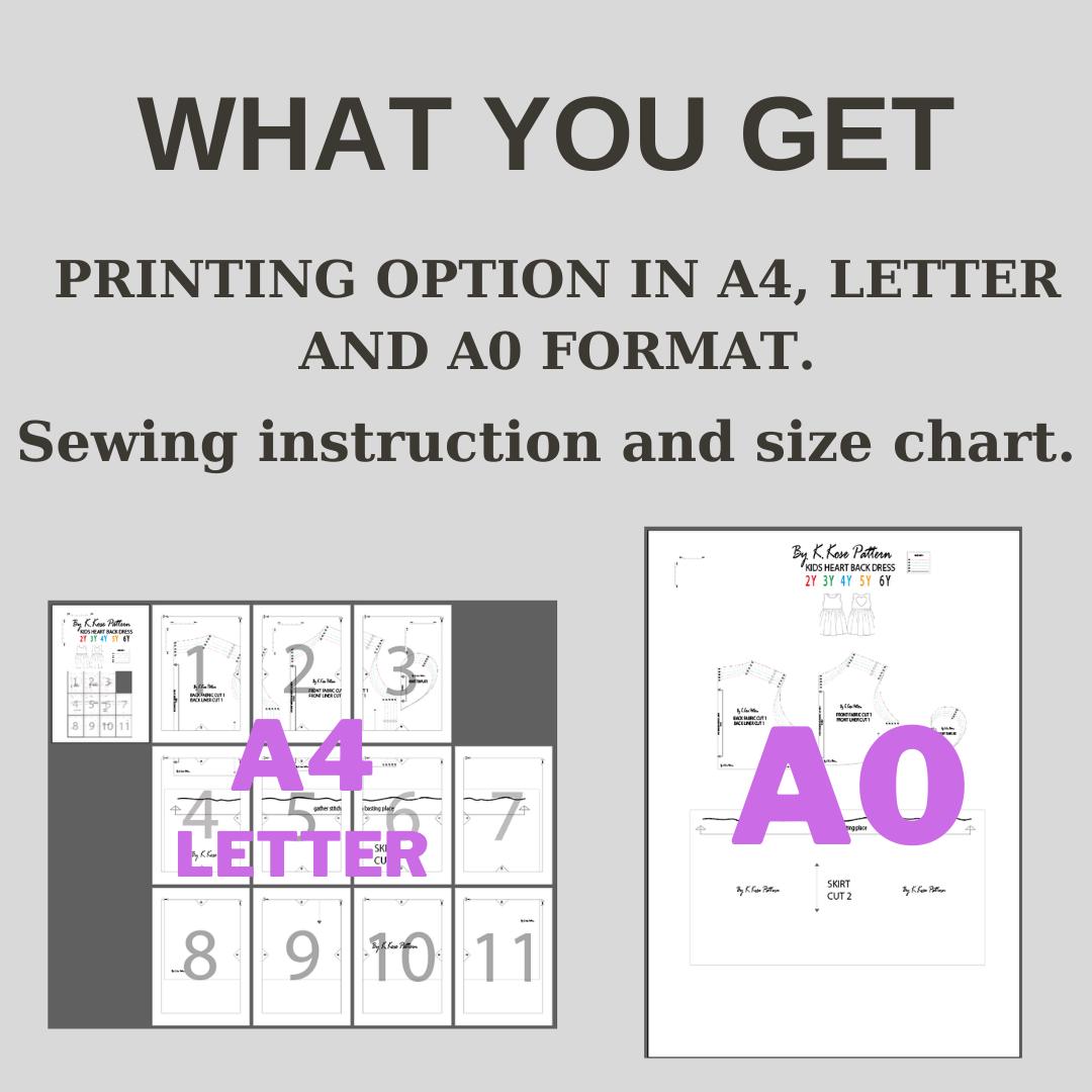 Kids’ Heart Back Dress Sewing Pattern  Digital PDF Sizes 2Y–6Y  DIY Children’s Clothing  Beginner Friendly  Printable Sewing File A4 Letter A0