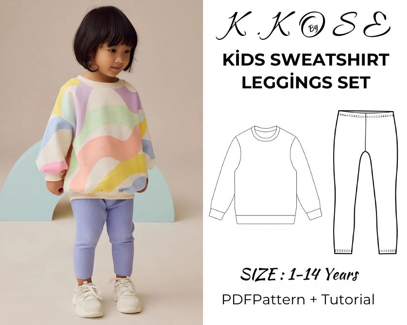 Kids Sweatshirt and Leggings Set Sewing Pattern PDF, Ages 1 to 14 Years, Easy DIY Children Loungewear, Printable A4 Letter and A0