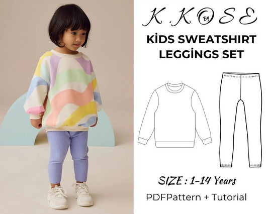 Kids Sweatshirt and Leggings Set Sewing Pattern PDF, Ages 1 to 14 Years, Easy DIY Children Loungewear, Printable A4 Letter and A0