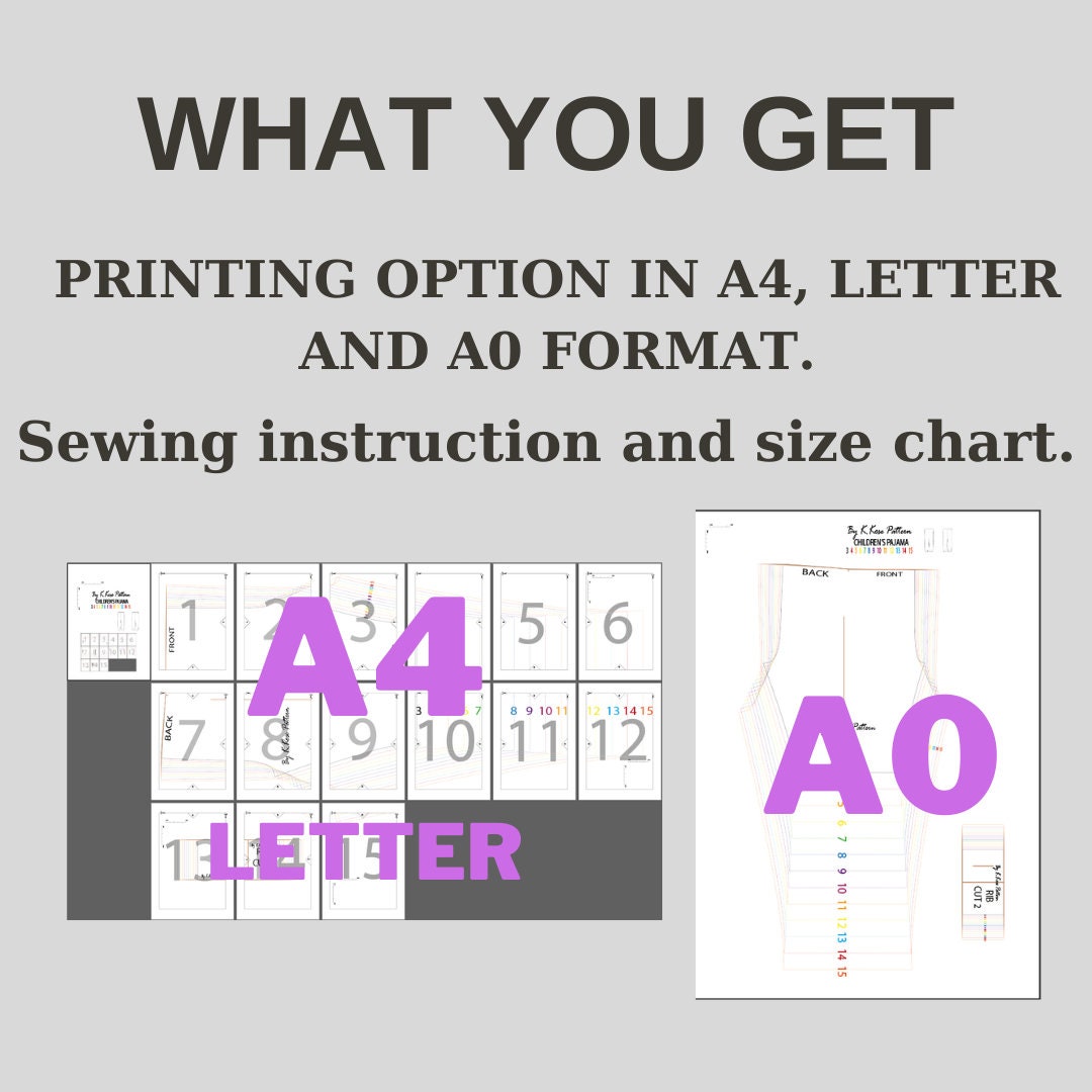Children’s Pajama Set Sewing Pattern  Digital PDF Sizes 3Y–15Y  Beginner Friendly DIY Kids’ Nightwear  Printable Sewing File A4 Letter A0