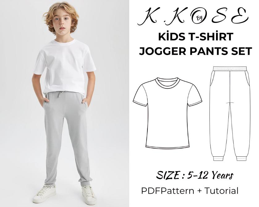 Kids’ T-Shirt & Jogger Pants Sewing Pattern Set  Digital PDF Sizes 10M–14Y  Beginner Friendly DIY Children’s Clothing  Printable Sewing File A4 Letter A0