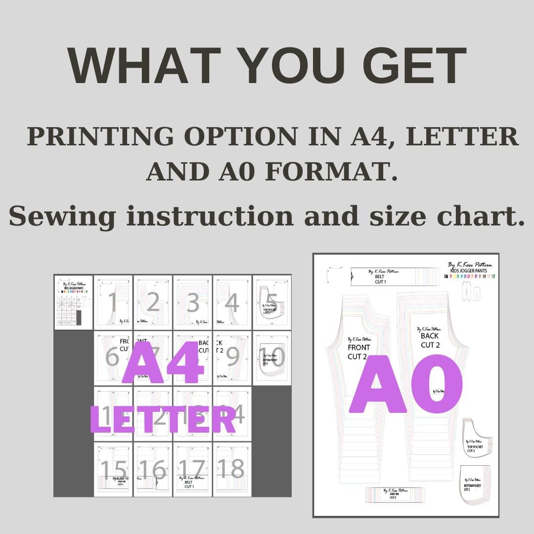 Kids’ Jogger Pants Sewing Pattern  Digital PDF Sizes 10M–12Y  Beginner Friendly DIY Children’s Clothing  Printable Sewing File A4 Letter A0
