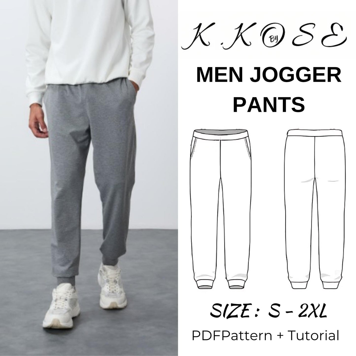 Men's Jogger Pants Sewing Pattern PDF, Easy Sweatpants for Sizes S to XXL, DIY Casual Loungewear, Printable A4 Letter and A0