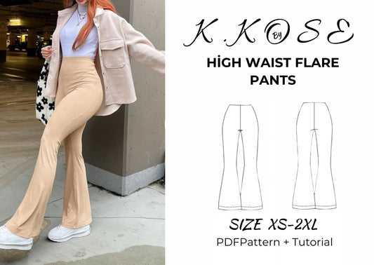 High Waist Flare Pants Sewing Pattern: XS-XXL (PDF Pattern)