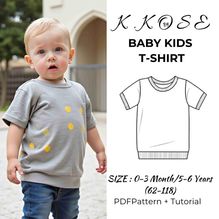 Baby & Kids’ T-Shirt Sewing Pattern  Digital PDF Sizes 0M–6Y  Beginner Friendly DIY Children’s Clothing  Printable Sewing File A4 Letter A0