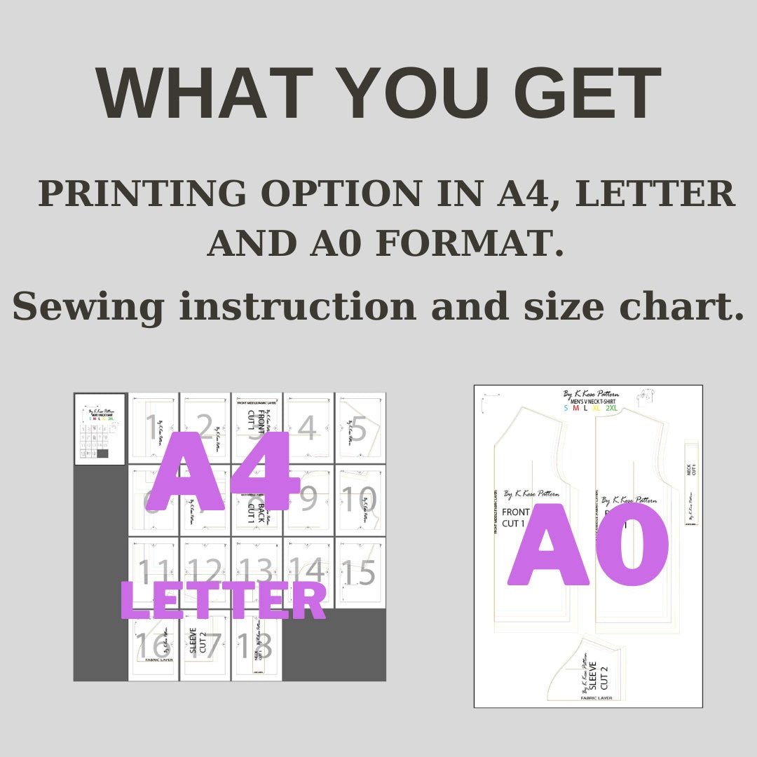 Men's V-Neck T-Shirt Sewing Pattern | Digital PDF | Sizes S–XXL