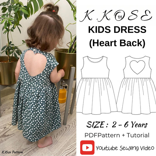 Kids’ Heart Back Dress Sewing Pattern  Digital PDF Sizes 2Y–6Y  DIY Children’s Clothing  Beginner Friendly  Printable Sewing File A4 Letter A0