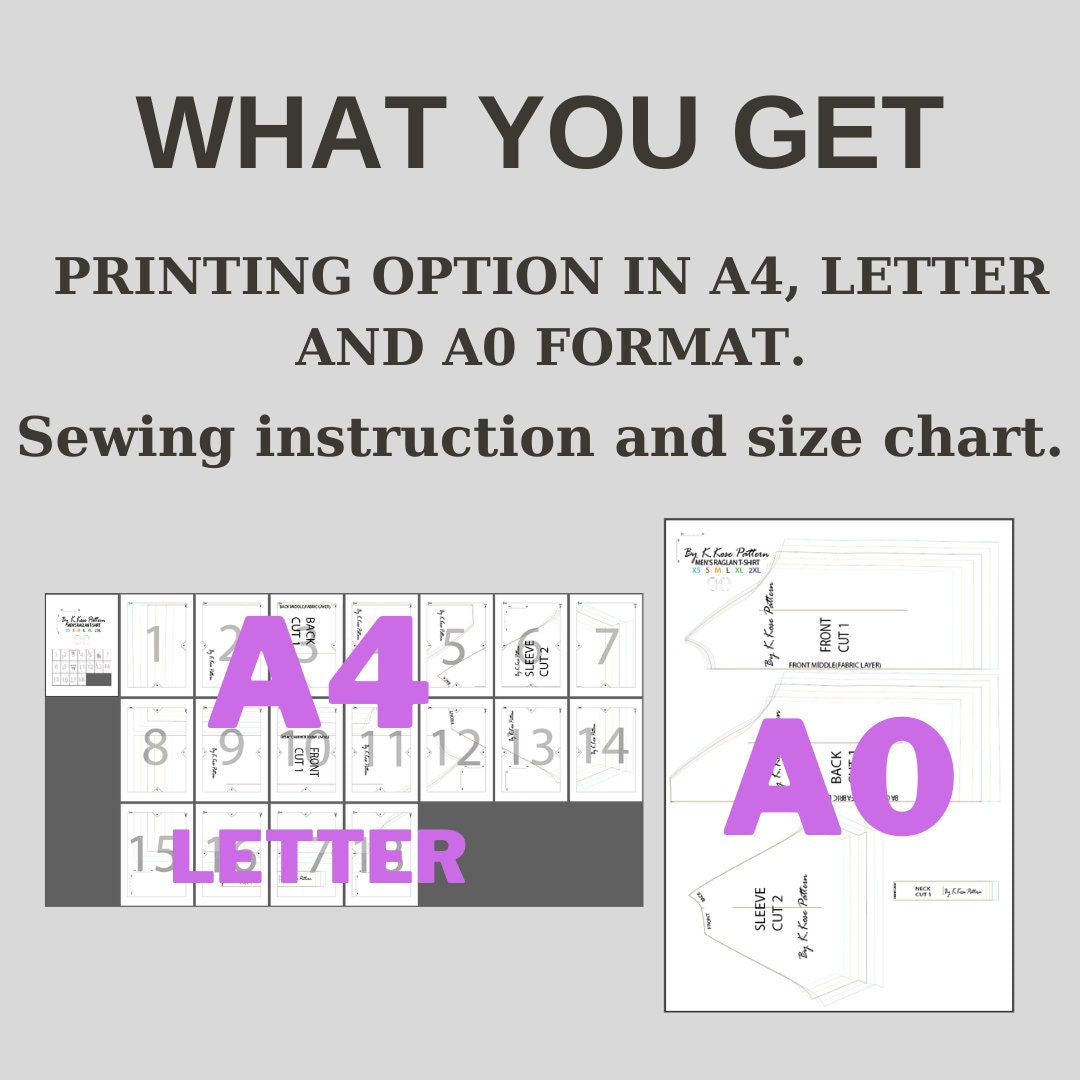 Men’s Raglan T-Shirt Sewing Pattern  Digital PDF Sizes XS–2XL  Beginner Friendly DIY Clothing  Printable Sewing File A4 Letter A0