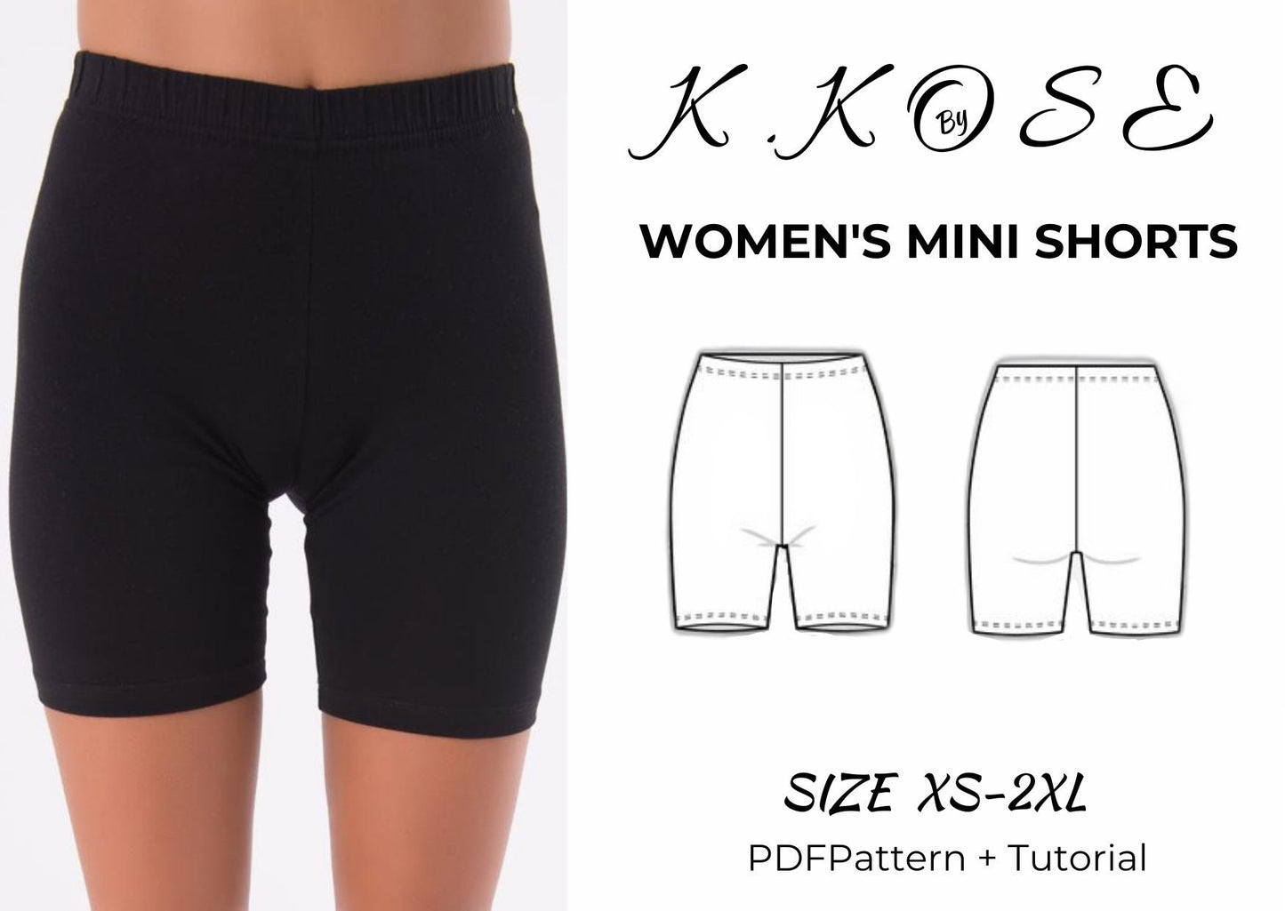 Women's Mini Sport Shorts Sewing Pattern PDF | Elastic Waist Beginner Printable | Sizes XS–2XL | K.Kose Pattern