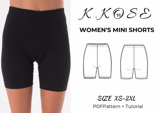 Women's Mini Sport Shorts Sewing Pattern PDF | Elastic Waist Beginner Printable | Sizes XS–2XL | K.Kose Pattern