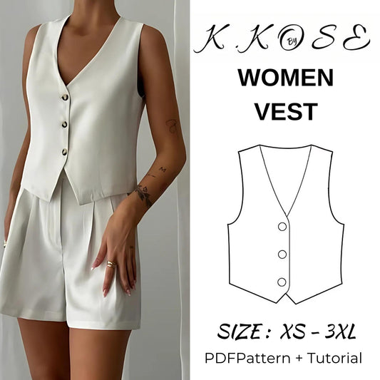 Women’s Vest Sewing Pattern  Digital PDF Sizes XS–3XL  Advanced DIY Lined Vest  Printable Sewing File A4 Letter A0