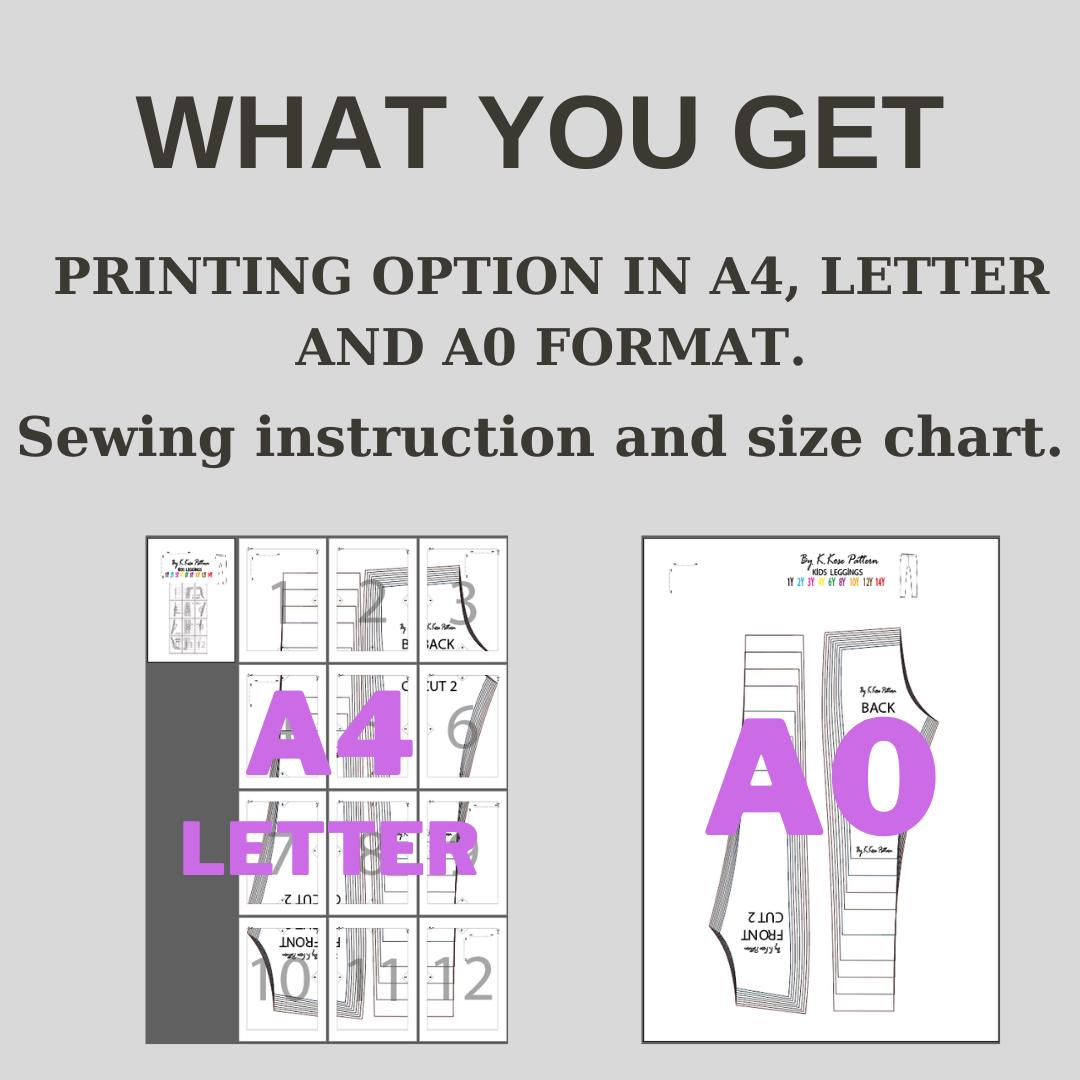 Kids’ Leggings Sewing Pattern  Digital PDF Ages 1–14  Beginner Friendly DIY Children’s Clothing  Printable Sewing File A4 Letter A0