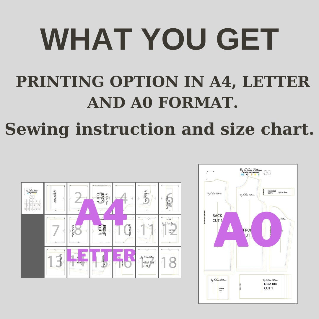 Women’s Long Sweatshirt Sewing Pattern  Digital PDF XXS–L  Beginner Friendly DIY Casual Wear  Printable Sewing File A4 Letter A0